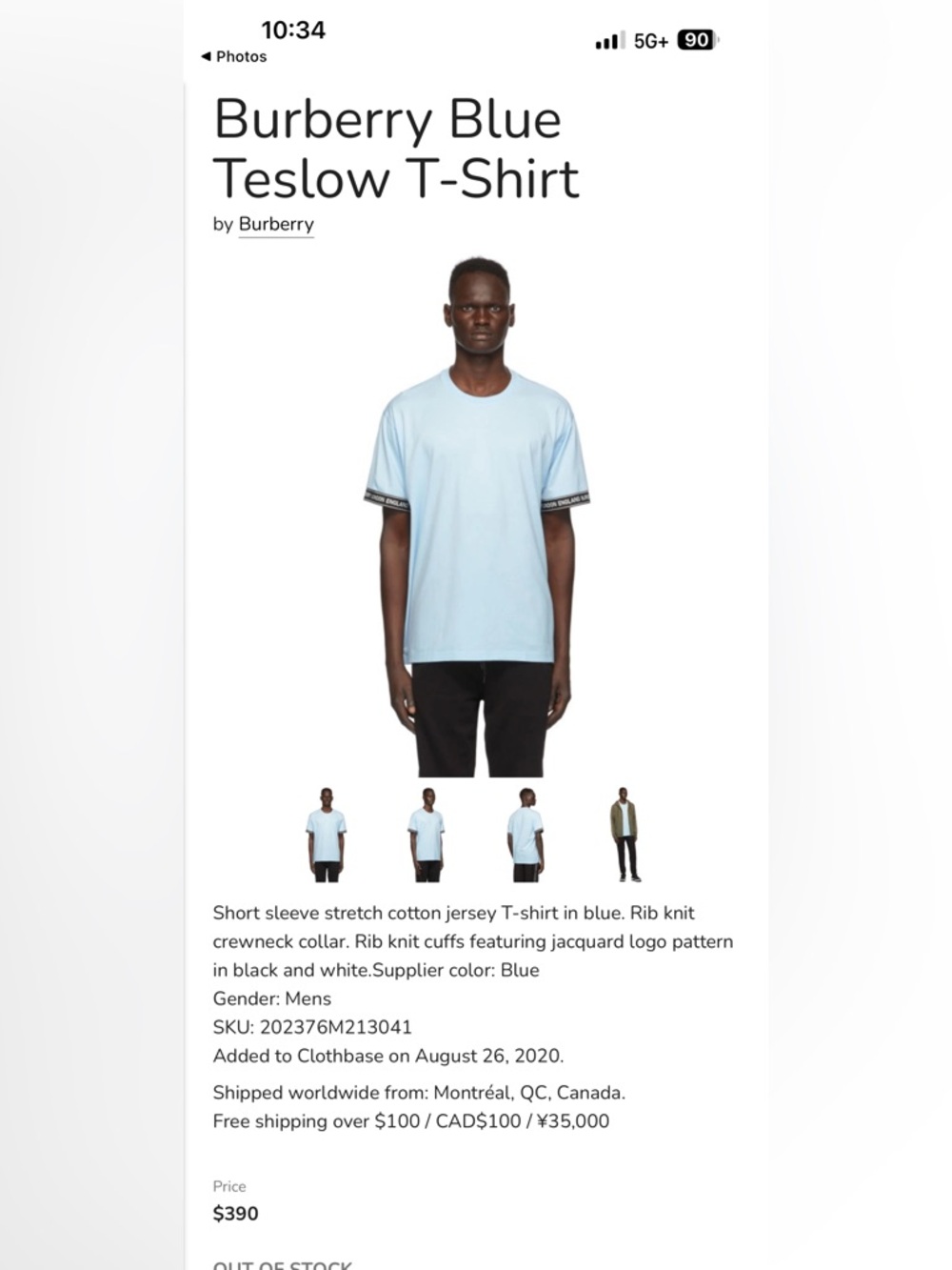 Burberry Light Blue Teslow Short Sleeve T-Shirt
